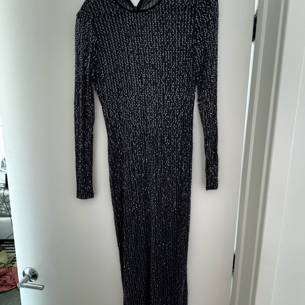 Rachel Roy Black sheer sequin Long Sleeve Dress
